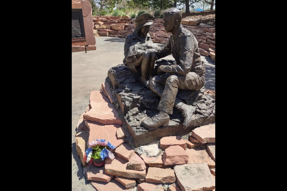 One of three bronze statues built by Reynaldo "Sonny" Rivera featured in the 911 Memorial at Broomfield Community Park that highlights civilians caught in disaster.