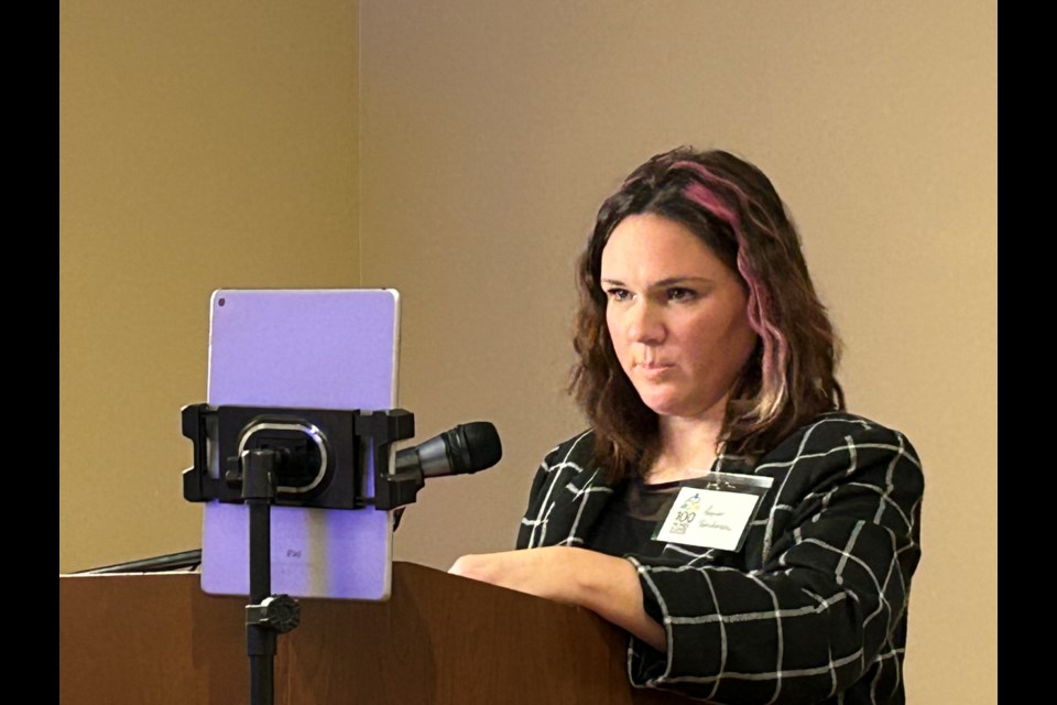 Taylor Henderson of PFLAG Halton presents at the 100 Women Who Care meeting Jan. 23.