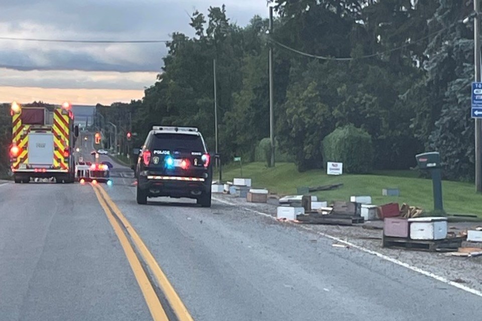 Police, fire, and beekeepers are cleaning up five million bees that fell off a truck. 