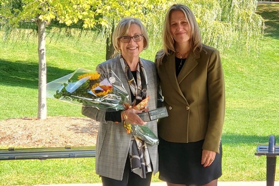 Jean Longfield (left) was the 2021 Burlington Key to the City recipient. Burlington Mayor Marianne Meed Ward launched the program in 2019 to honour people and organizations that have made significant contributions to the community.