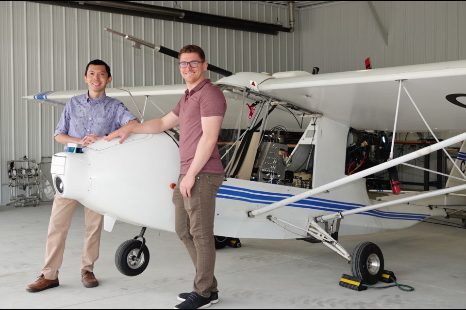 Jeremy Wang (left) and Carl Pigeon, who fly out of the Burlington Airpark, are happy about a $1.3-million contract with Transport Canada that will see their Ribbit venture fly autonomous planes to remote locations in Canada.