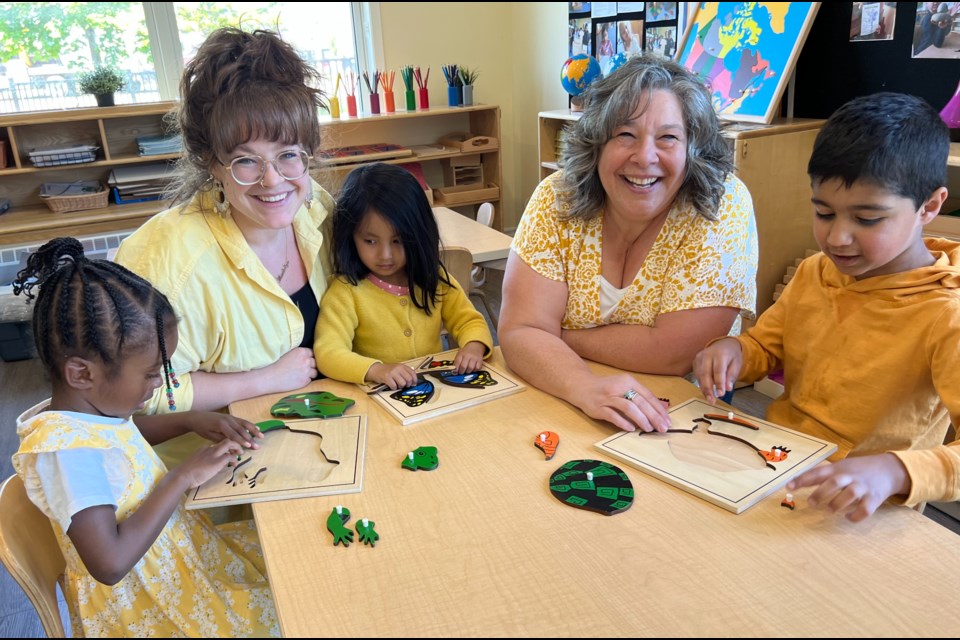 Madelyn Parent (left) and her mom Martina Ross of ChildVentures work with youngsters in a classroom in the Itabashi way location. The duo are both excited about child learning, which led to a career path together.