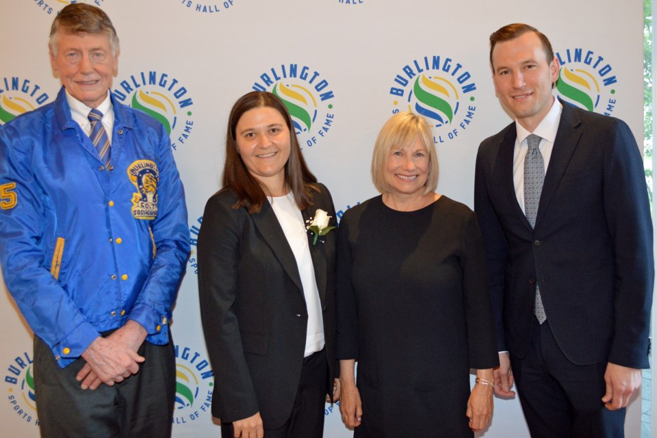 From left, Dr. Marnix Heersink, Kate Psota, Shelley Barnett and Brady Heslip were inducted into the 2023 class of the Burlington Sports Hall of Fame at Burlington Golf and Country Club May 30.