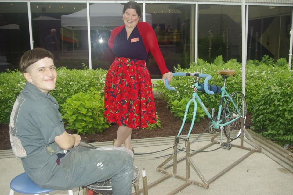 Danica Drago's pedal potter saw Stephanie Vegh, AGB head of learning, pedal a bicycle that powered a pottery wheel.