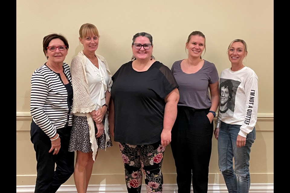 Members of the 100WWC Burlington leadership team include (left to right) Marion Goard (co-founder), Cindy Pedlar, Lisa Bilodeau, Leona Banfield and Jennifer Rayworth.