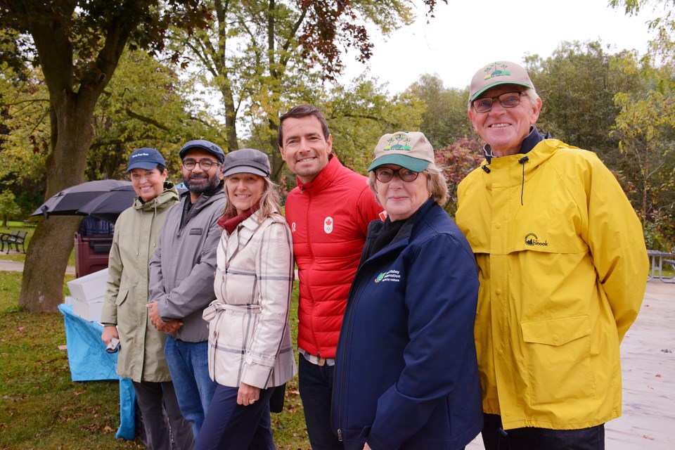 (Left to right) MP Pam Damoff, Conservation Halton CEO Hassaan Basit, Burlington Mayor Marianne Meed Ward, MP Milton Adam van Koeverden, Halton Hills Mayor Ann Lawlor and Don Trant, Chair of Trees for Halton Hills.