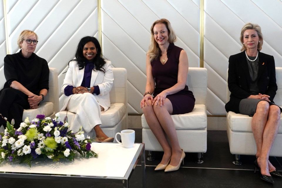 Joseph Brant Hospital Foundation held its 6th women in Leadership conference. Panelists (from left) are: Wendy Bennison, chief executive officer, SAXX Underwear and Jessy Samuel, director of IPAC, Pharmacy, diagnostic imaging and laboratory services at JBH, Leah Martuscelli, chief human resources officer, JBH and Brenda Hunter, director, Blue Marlin Capital Limited.
