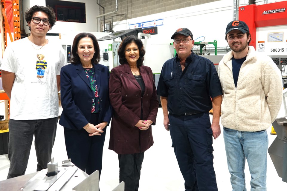 (Left to right): Gastronomous head of growth Karl-Michael Aumann, Oakville North-Burlington MPP Effie Triantafilopoulos, Mississauga-Streetsville MPP Nina Tangri, Gastronomous CEO and co-founder Andrew Skrepnek and head of business development Yaser Al Sagha during a tour of the company facilities earlier this month.