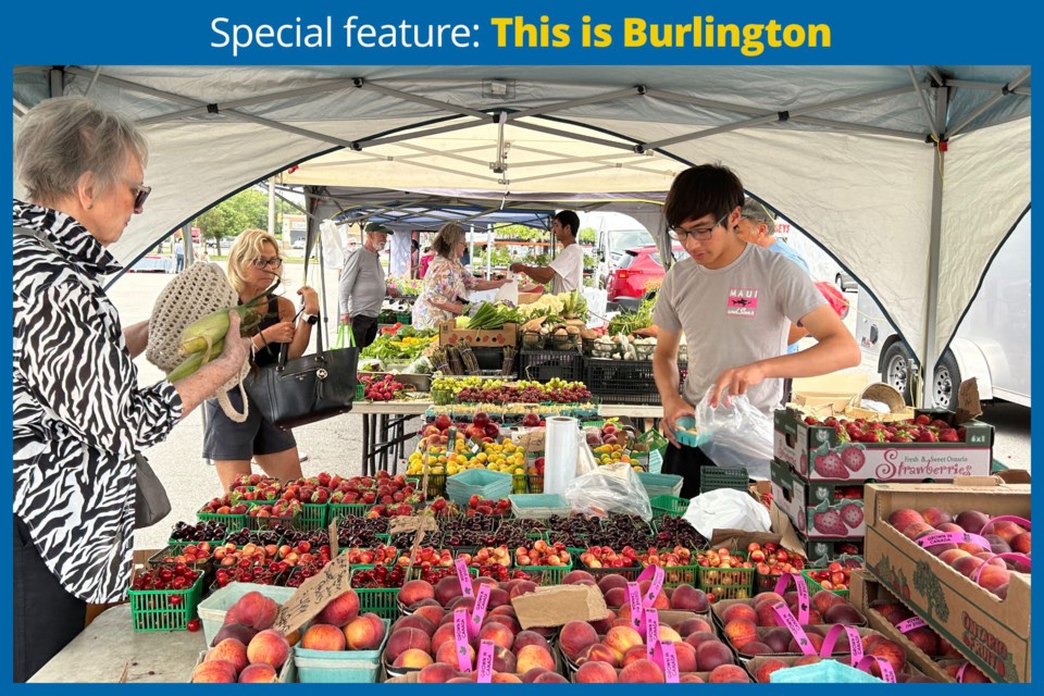 Shoppers check out the stalls at the Burlington Centre Lions Farmers Market on a sunny day this summer.