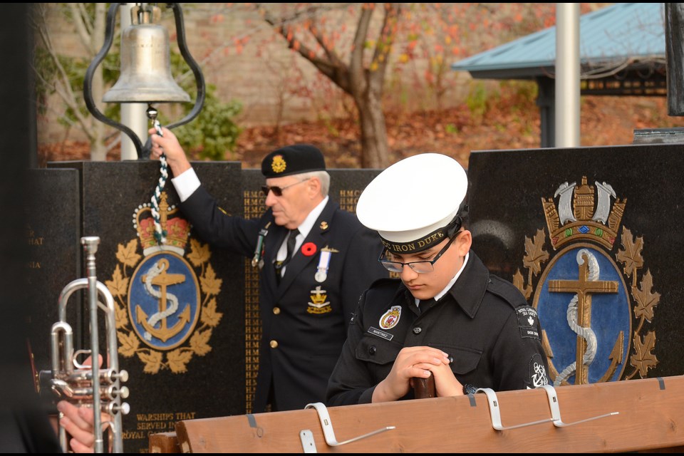 The sunrise service at the Naval Memorial Monument included the ringing of the bell for the ships that have gone to the deep.