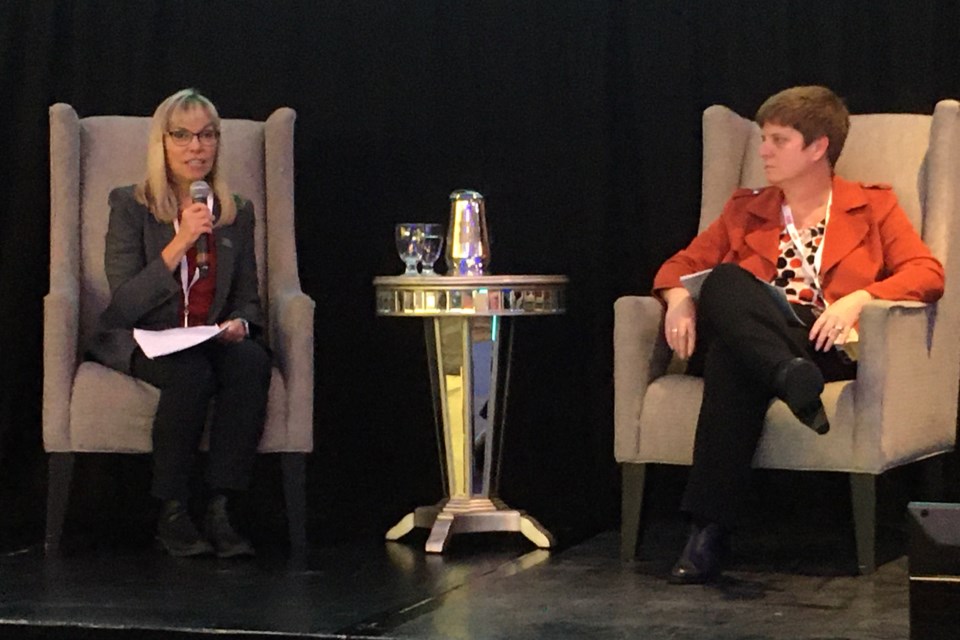 Catherine Baldelli (left) director of transit for the City of Burlington, was joined by Kelly Paleczny of London Transit for a panel at this week's CUTRIC conference.