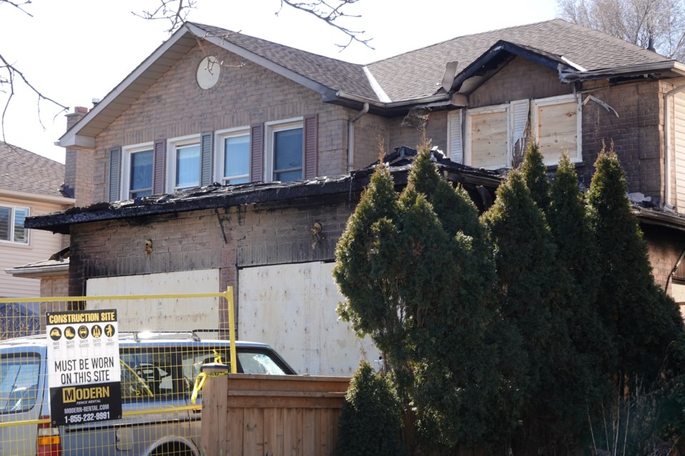 Extensive damage to this home on Butternut Crescent in the Headon Forest neighbourhood following a fire that started in the two-car garage.
