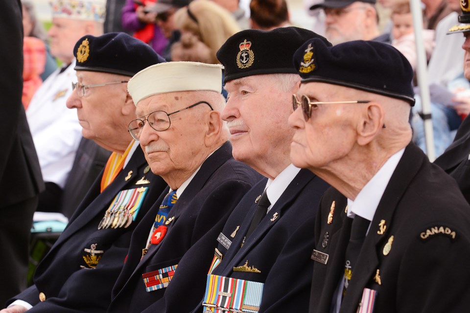 The Battle of The Atlantic May 5; a memorial service was held at the Royal Canadian Naval Ships Memorial Monument in Spencer Smith Park Sunday morning. Acting Sub Lt. Jennifer Smith took the salute. Four veterans James W. Holmes, Don Arthurs, Ron Zabrok USN and Andy Barker.