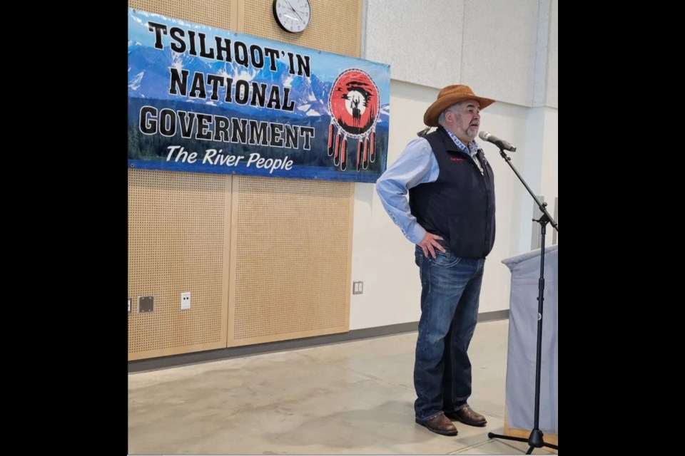 Chief Joe Alphonse of Tŝilhqot’in National Government speaks at a July 18 ceremony in New Westminster commemorating Chief Ahan.