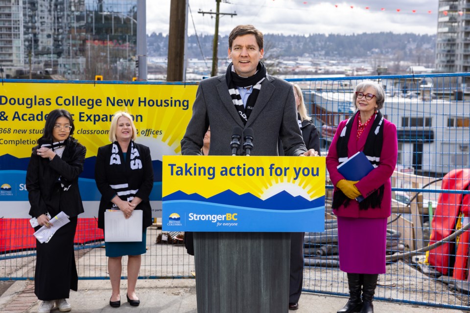 Premier David Eby visited New Westminster Feb. 29 to announce the start of construction of a new student housing project for Douglas College.