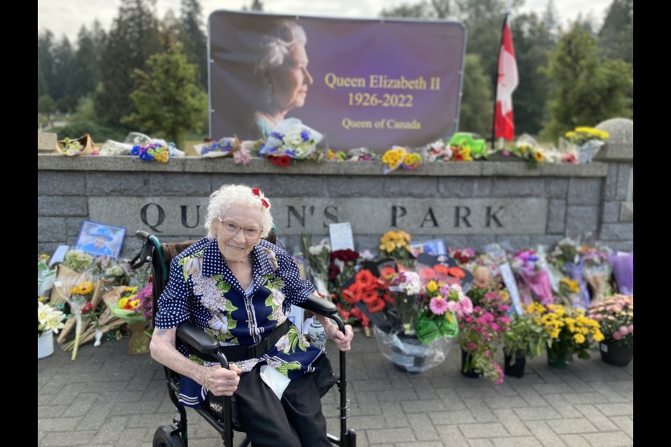 Eileen Glavin, 101, recently visited a memorial for Queen Elizabeth in Queen's Park. She was born in England.