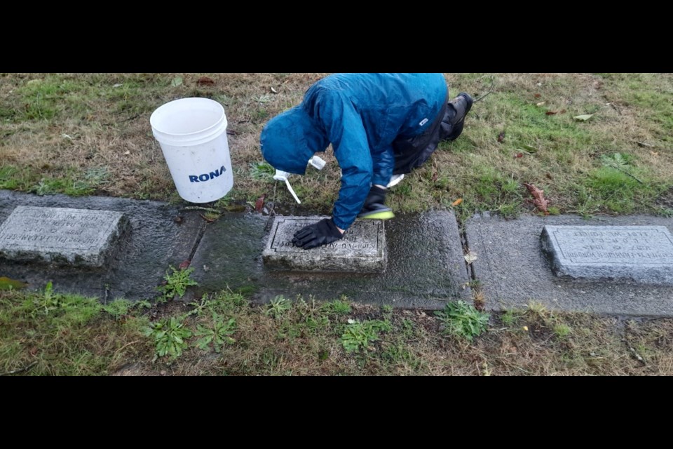 Local families recently gathered to clean gravestones of veterans at Fraser Cemetery.