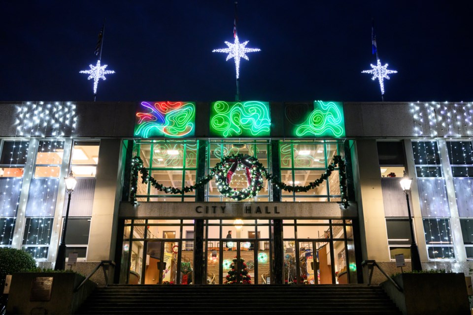 The Friction Ridge public art installation will light up New Westminster City Hall through April 2024.