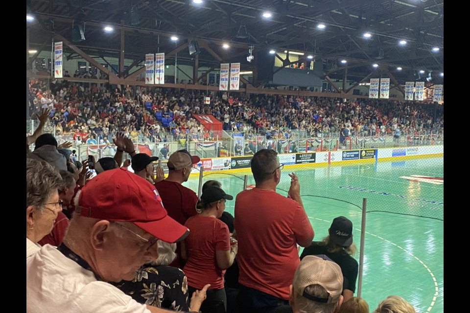 New West  fans were ecstatic when the Salmonbellies scored two quick goals in the third period to tie the Chiefs, but the tie would be short-lived.