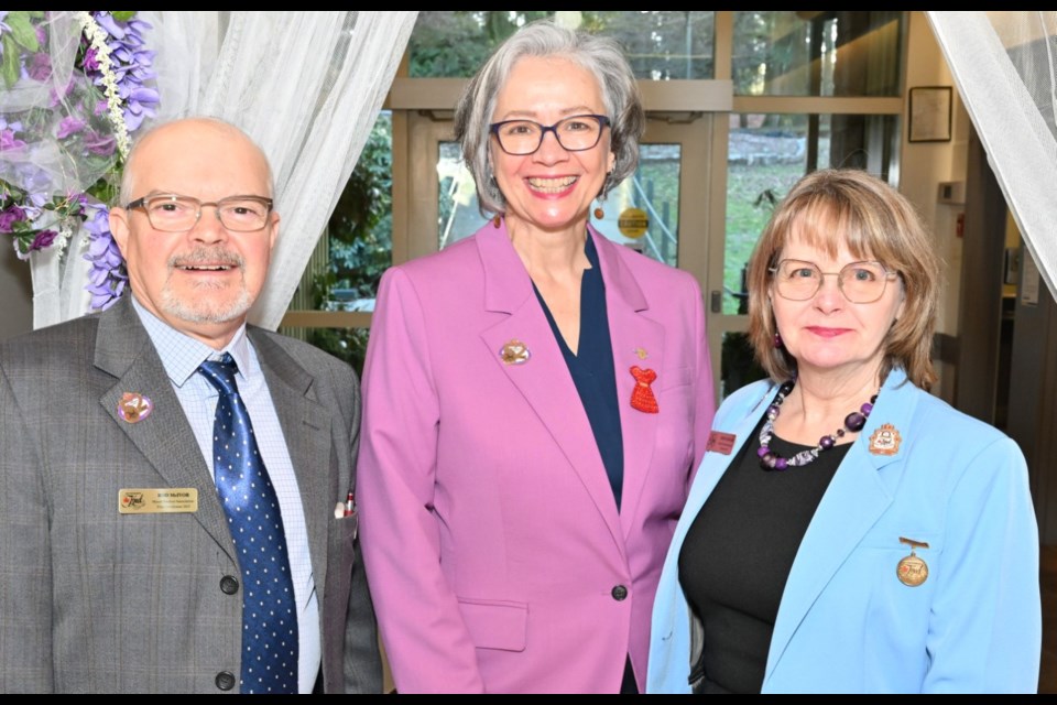 New Westminster MLA Jennifer Whiteside, centre, was among the guests at the President's Tea, where Hyack president Penny McIvor, right, announced this year's ambassador team.