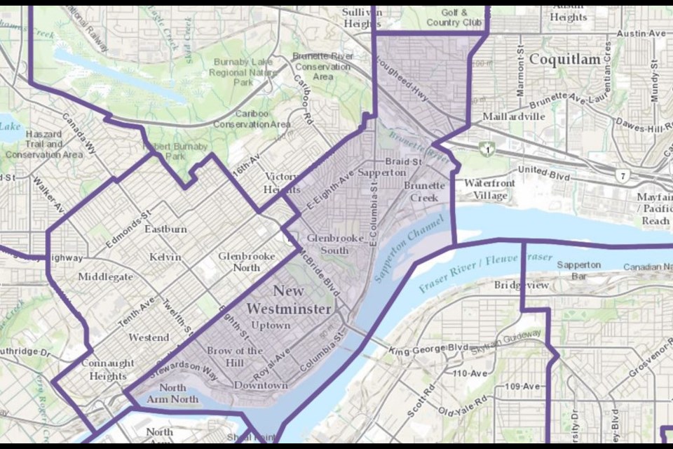 The proposed New Westminster-Coquitlam provincial riding.