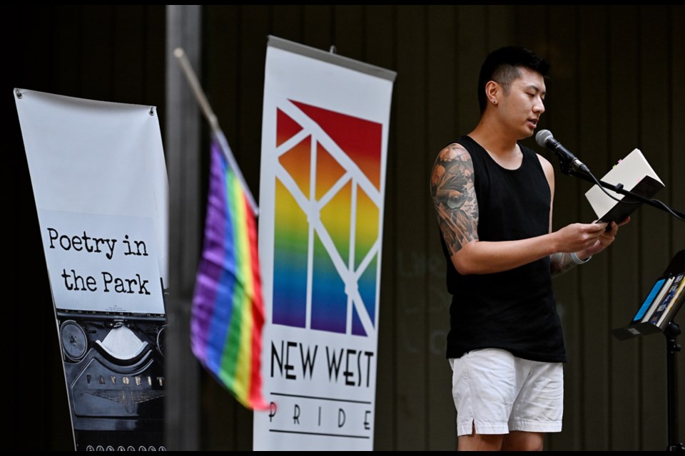 David Ly reads an excerpt from Mythical Man at the Royal City Literary Arts Society's Poetry in the Park’s New West Pride Night.