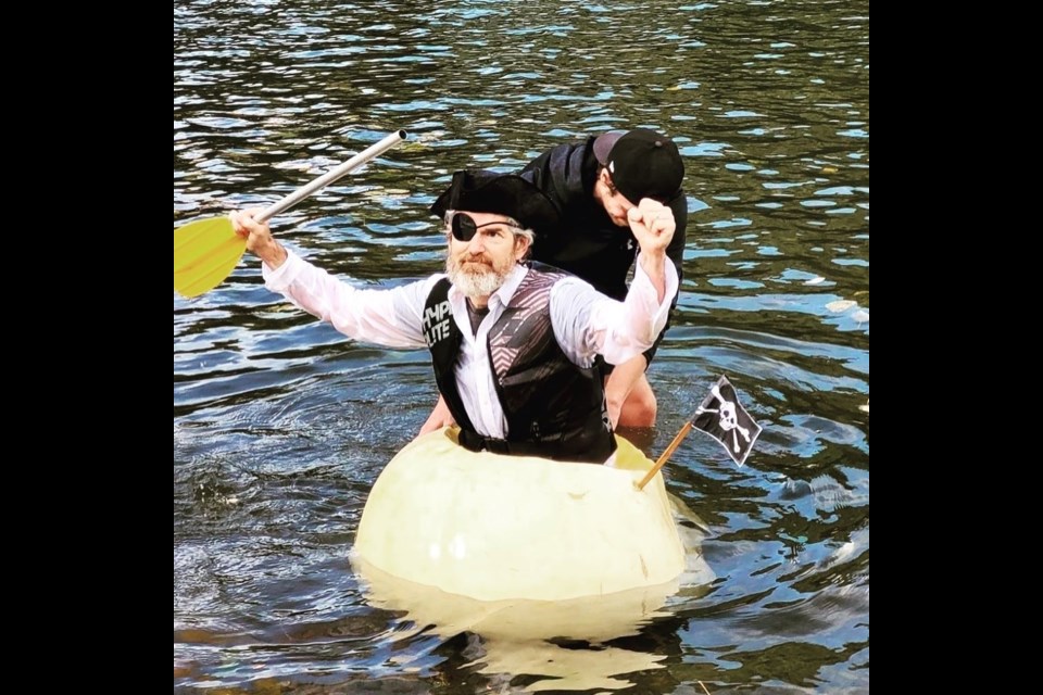 Scott Loewen recently set sail in Buntzen Lake in a giant pumpkin - while dressed as a pirate.