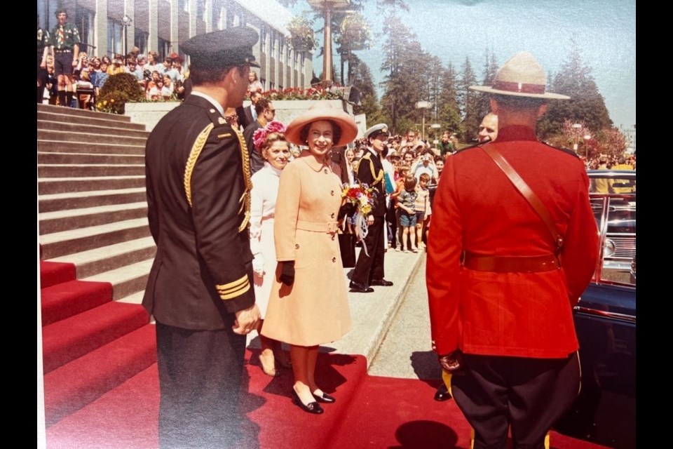 Crowds gathered in front of New Westminster City Hall for the Queen's visit in 1971.