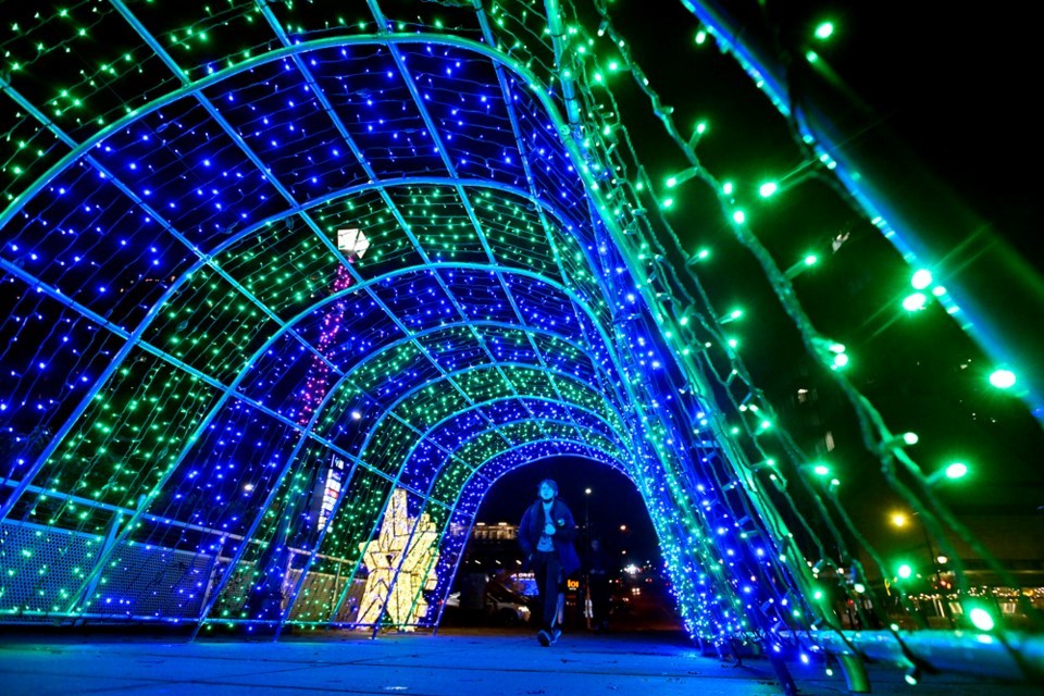 A colourful light tunnel in Hyack Square is one of the features of Shine Bright New West.