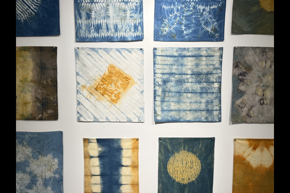 Dyed textile art by the Colour Me Local Dyers' Guild will be shown at the Deer Lake Art Gallery beginning May 7. This piece is entitled "Meditations on Indigo, Iron, and Coreopsis" and was a collaborative project by this exhibition's artists.