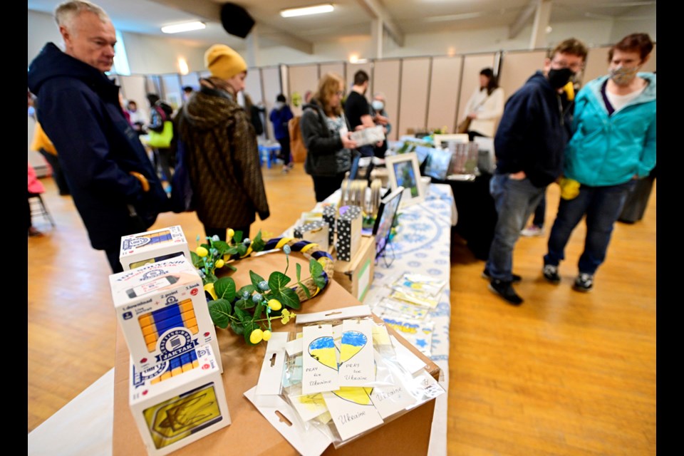 Members of the New West Artists group were joined by artists from around the Lower Mainland at an Artists for Ukraine fundraiser at Holy Eucharist Cathedral on March 26. The event raised more than $2,400 for the church's Help Us Help Ukraine fund.