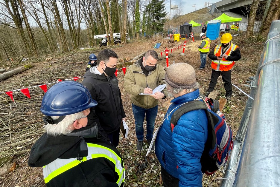 At least one person was arrested at a Trans Mountain site just west of North Road in Burnaby. 