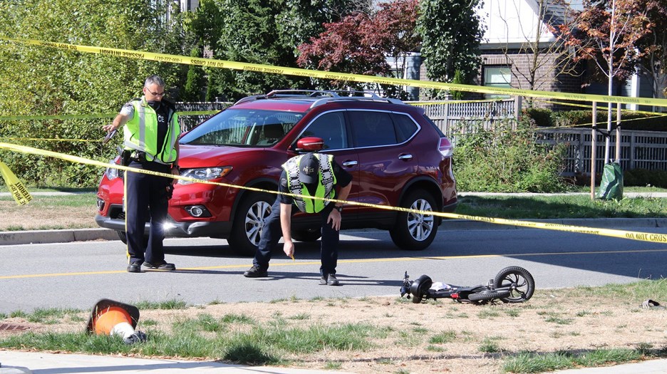Police investigate a collision that sent a 23-year-old cyclist to hospital with life-threatening injuries Sunday.