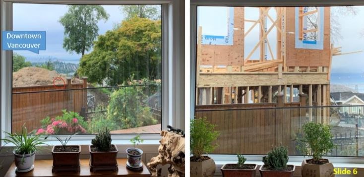 This photos shows the view before and after a new home was built.
