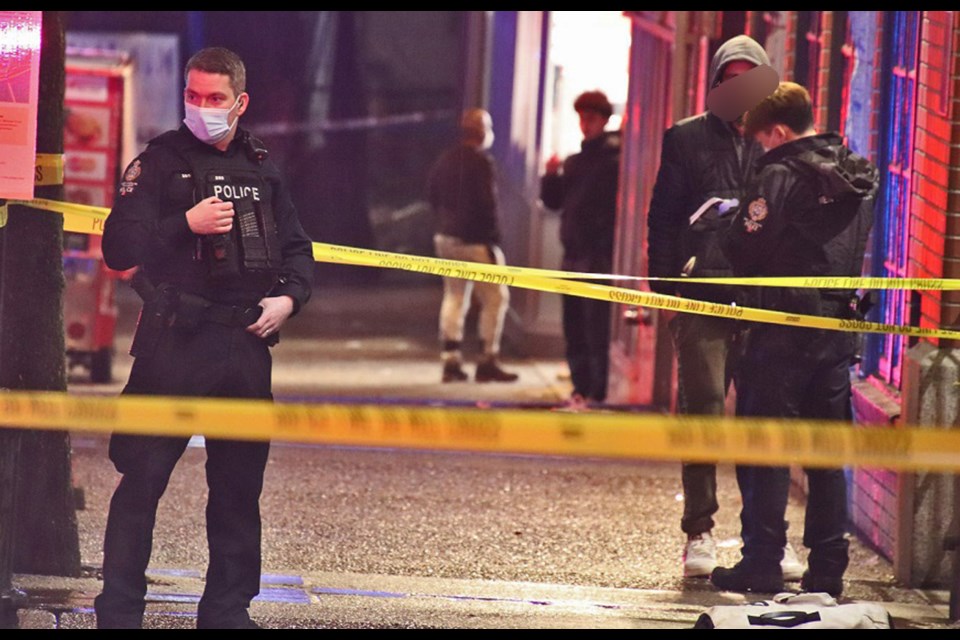 Police, paramedics and firefighters responded just before 10 p.m. to a report of a stabbing at Columbia Street and Fourth Street, just steps from the entrance of the Columbia SkyTrain station.