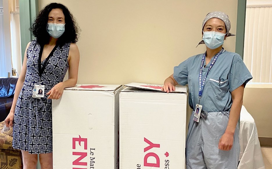 Royal Columbian Hospital staff with Endy boxes. 