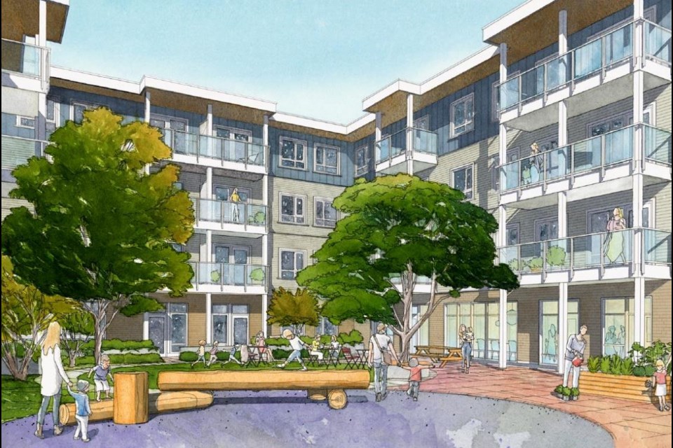 A rendering of the residential courtyard at Cindy Beedie Place in Burnaby, prepared by Sara Fernandez.