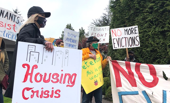 Dow Avenue residents held a protest Sunday.