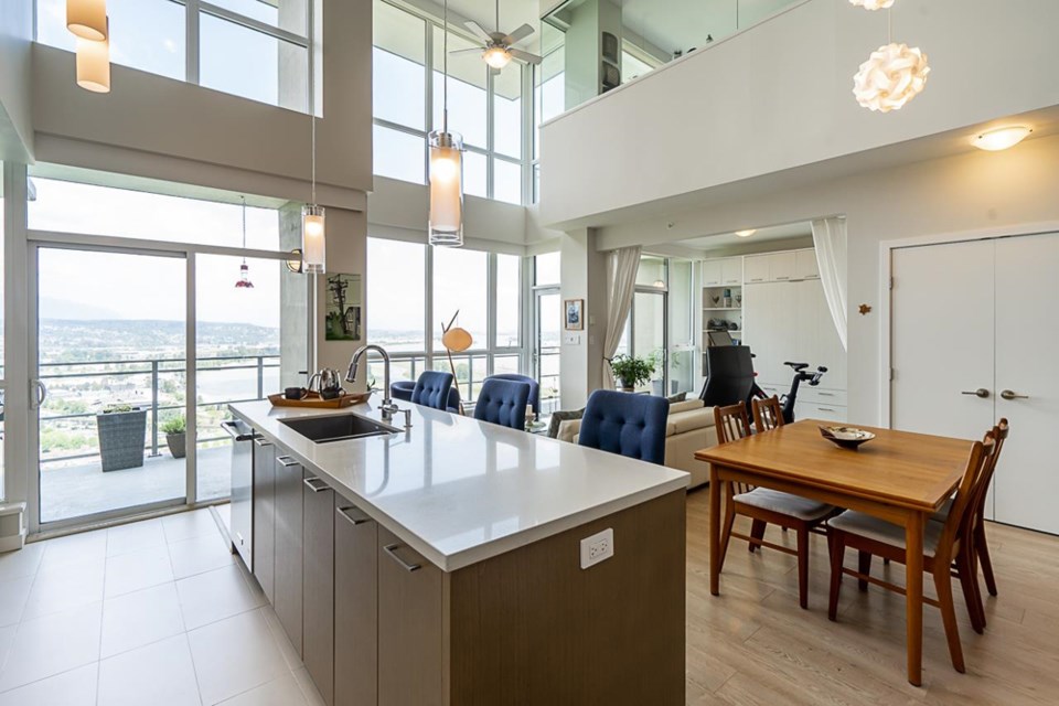 The high life: This two-level penthouse on Francis Way in Victoria Hill was the most expensive apartment sold in New Westminster in July, according to Zealty.ca.