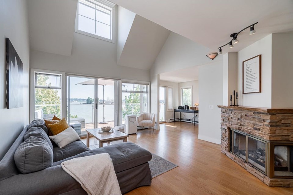 This two-level upper unit on K de K court was the most expensive apartment sold in New West in August, for $955,000.