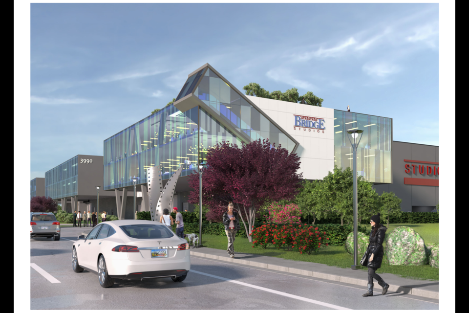 Rendering of the Larco / Bridge Studios film stages proposed for 3990 Marine Way in Burnaby.