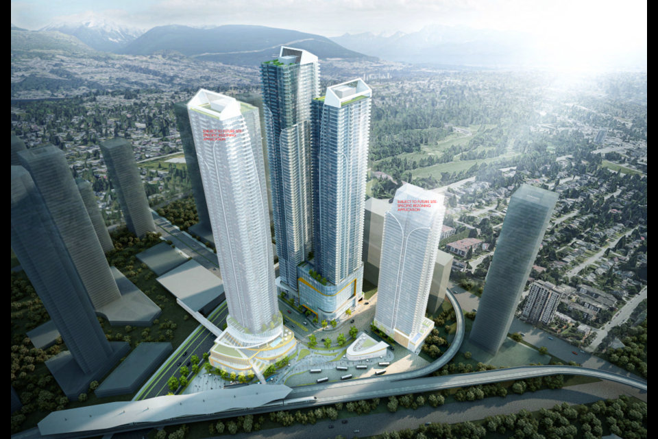 A rendering of the proposed developments at Austin Road and Gatineau Place in Burnaby, including an 80-storey tower that would be the tallest in B.C.