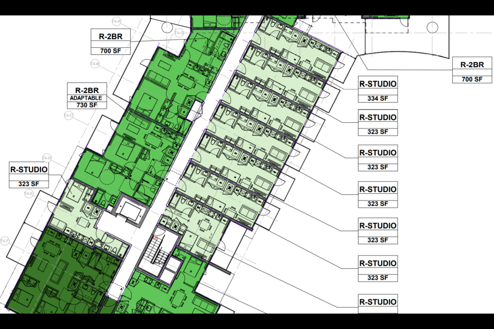 Floor plans for the 323 sq. ft. studio units in the proposed Concord Metrotown development in Burnaby, B.C.