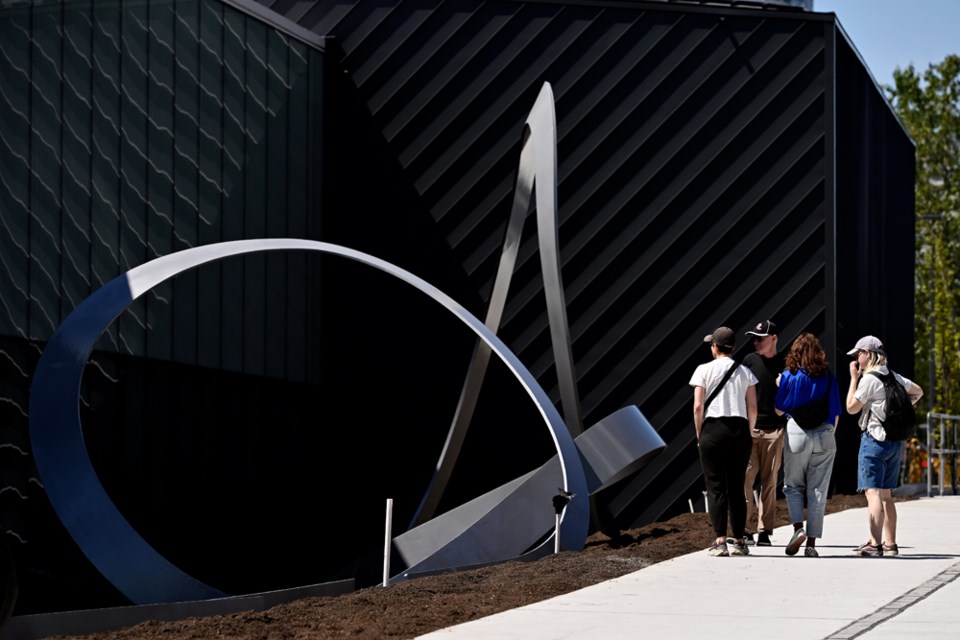 B.C. artist Jill Anholt’s “Gliding Edge” is seen outside of the facility.