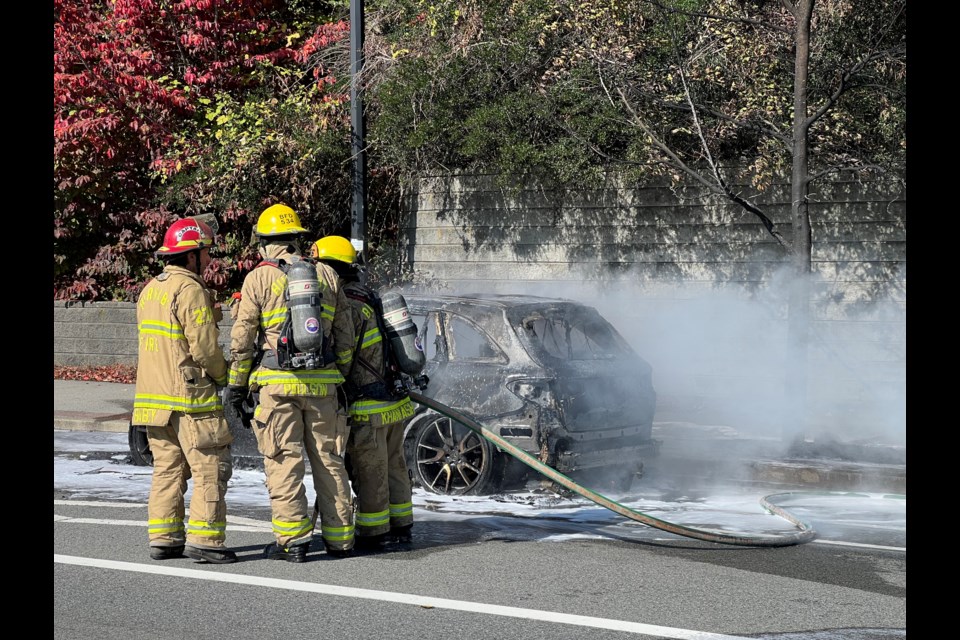Burnaby firefighters were on scene Friday afternoon to put out a vehicle fire.