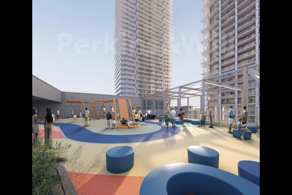 Rendering of the outdoor area at the Brentwood Community Centre in Burnaby.