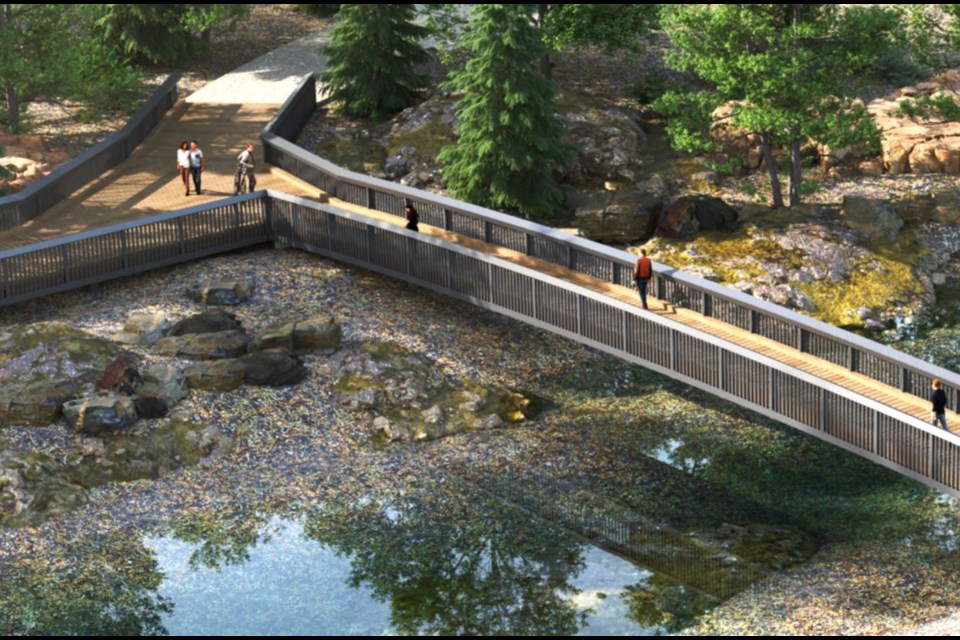 Burnaby staff are proposing a pedestrian bridge to link up the trail at Deer Lake. (Rendering is not the finished design.)