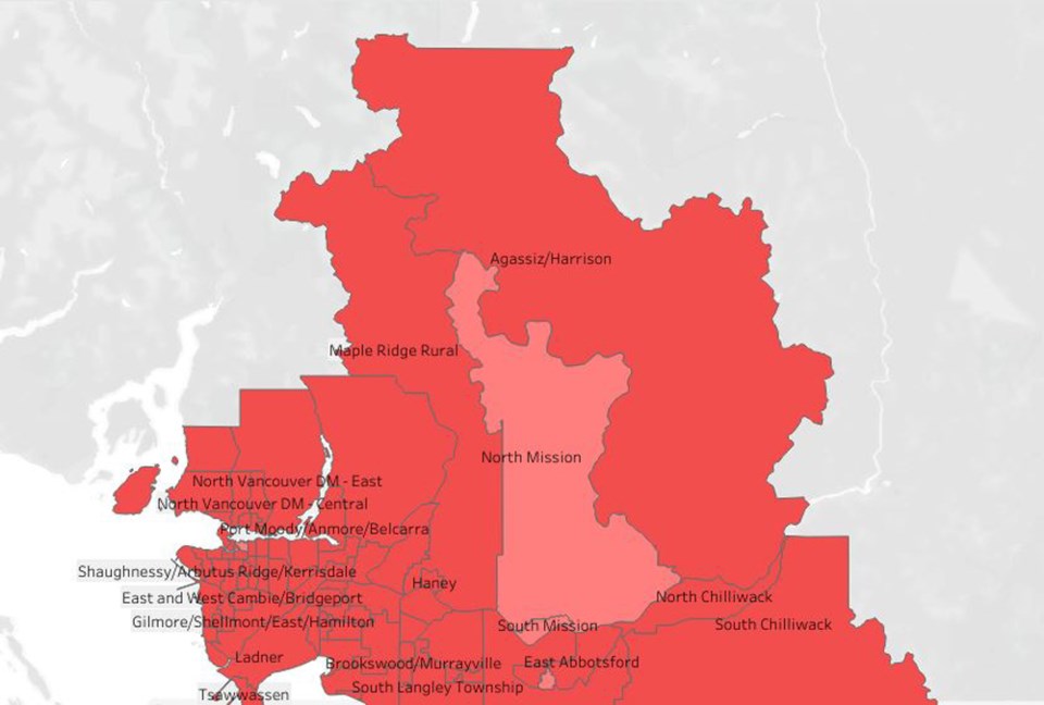 BCCDC test positivty map Jan 12