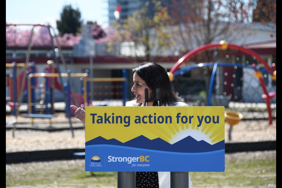 Education Minister Rachna Singh speaks at Brentwood Park Elementary in Burnaby Wednesday. 