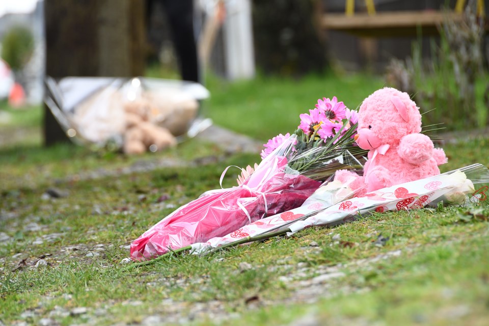 A memorial is growing at the site of a fatal pedestrian collision that killed a Byrne Creek Community School Grade 8 student walking home from school on May 5.